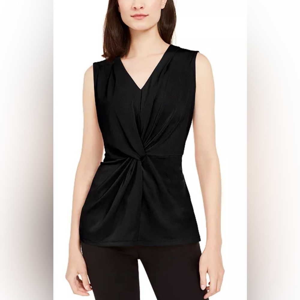 ALFANI Black Twist-Front Sleeveless Top Size Medium (P) 8-10 NWT